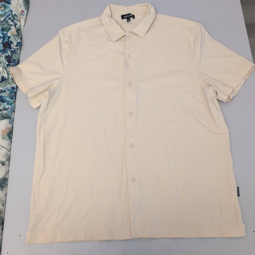 Bad Birdie Men's Beige Button Down Shirt Medium